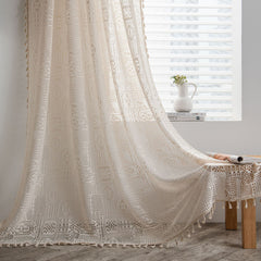 Aisha Cotton White Crochet Sheer Custom Grommet Curtain Aisha Cotton White Crochet Sheer Custom Grommet Curtain