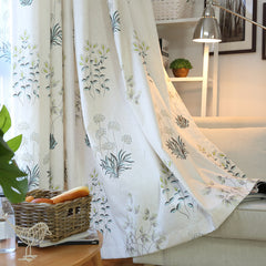 Rideau personnalisé floral en lin blanc Alayna filtrant la lumière Rideau personnalisé floral en lin blanc Alayna filtrant la lumière