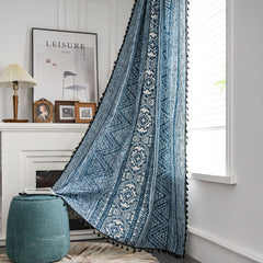 Cortina Personalizada Boho Geométrica Azul Claro com Filtragem de Luz Cortina Personalizada Boho Geométrica Azul Claro com Filtragem de Luz