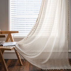 Dakota Cotton Airy Geometric White Grommet Sheer Curtain Dakota Cotton Airy Geometric White Grommet Sheer Curtain