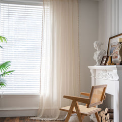 Dakota Cotton Airy Geometric White Grommet Sheer Curtain Dakota Cotton Airy Geometric White Grommet Sheer Curtain