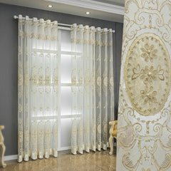 Pearl Embroidered Floral Custom Sheer Curtain Pearl Embroidered Floral Custom Sheer Curtain