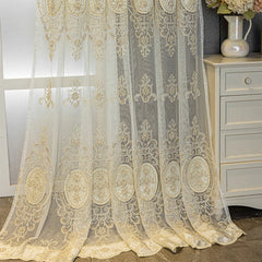 Diane Luxury Pearl Embroidered Floral Custom Sheer Curtain Diane Luxury Pearl Embroidered Floral Custom Sheer Curtain