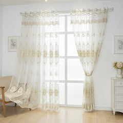 Diane Luxury Pearl Embroidered Floral Custom Sheer Curtain Diane Luxury Pearl Embroidered Floral Custom Sheer Curtain