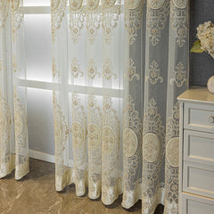 Diane Luxury Pearl Embroidered Floral Custom Sheer Curtain Diane Luxury Pearl Embroidered Floral Custom Sheer Curtain