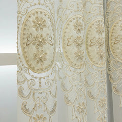 Diane Luxury Pearl Embroidered Floral Custom Sheer Curtain Diane Luxury Pearl Embroidered Floral Custom Sheer Curtain