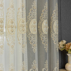 Diane Luxury Pearl Embroidered Floral Custom Sheer Curtain Diane Luxury Pearl Embroidered Floral Custom Sheer Curtain