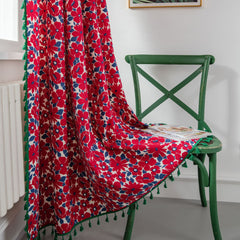 Cortina personalizada de blackout floral roja Elodie con borlas Cortina personalizada de blackout floral roja Elodie con borlas