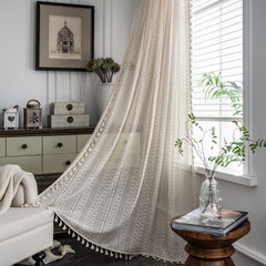 Rideau sur mesure en coton ivoire Emelia avec œillets en crochet transparent Rideau sur mesure en coton ivoire Emelia avec œillets en crochet transparent