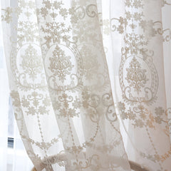 Cortina personalizada de encaje blanco floral aireada Evan Cortina personalizada de encaje blanco floral aireada Evan