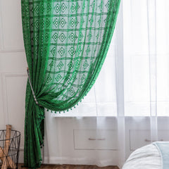Hadley Cotton Crochet Vintage Green Sheer Custom Curtain Hadley Cotton Crochet Vintage Green Sheer Custom Curtain