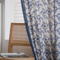 Ingrid Blue Leaf Light Filtering Custom Curtain Ingrid Blue Leaf Light Filtering Custom Curtain