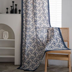 Ingrid Blue Leaf Light Filtering Custom Curtain Ingrid Blue Leaf Light Filtering Custom Curtain