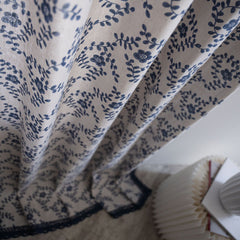Ingrid Blue Leaf Light Filtering Custom Curtain Ingrid Blue Leaf Light Filtering Custom Curtain