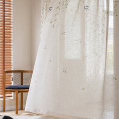 Lisa Serene Swallow Botanical Semi Sheer Custom Curtain Lisa Serene Swallow Botanical Semi Sheer Custom Curtain