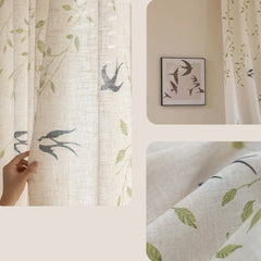 Lisa Serene Swallow Botanical Semi Sheer Custom Curtain Lisa Serene Swallow Botanical Semi Sheer Custom Curtain