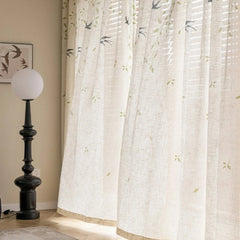 Lisa Serene Swallow Botanical Semi Sheer Custom Curtain Lisa Serene Swallow Botanical Semi Sheer Custom Curtain