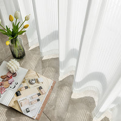 Lyla White Gauze Striped Texture Light Filtering Custom Curtain Lyla White Gauze Striped Texture Light Filtering Custom Curtain