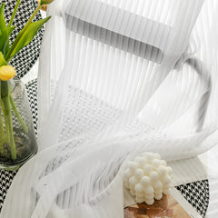 Lyla White Gauze Striped Texture Light Filtering Custom Curtain Lyla White Gauze Striped Texture Light Filtering Custom Curtain