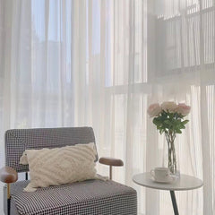 Lyla White Gauze Striped Texture Light Filtering Custom Curtain Lyla White Gauze Striped Texture Light Filtering Custom Curtain