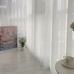Lyla White Gauze Striped Texture Light Filtering Custom Curtain Lyla White Gauze Striped Texture Light Filtering Custom Curtain