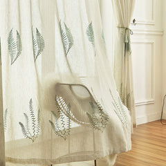 Rideau sur mesure Mae en gaze ivoire aérienne avec tricot feuille Rideau sur mesure Mae en gaze ivoire aérienne avec tricot feuille