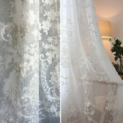 Noelle White Lace Flower Light Filtering Custom Curtain Noelle White Lace Flower Light Filtering Custom Curtain