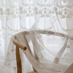 Noelle White Lace Flower Light Filtering Custom Curtain Noelle White Lace Flower Light Filtering Custom Curtain