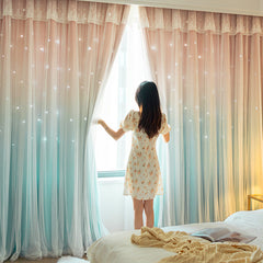 Cortina Personalizada Seraphina com Duas Camadas, Estrelas Vazadas e Efeito Ombre, Blackout Preta Cortina Personalizada Seraphina com Duas Camadas, Estrelas Vazadas e Efeito Ombre, Blackout Preta