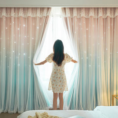 Cortina Personalizada Seraphina com Duas Camadas, Estrelas Vazadas e Efeito Ombre, Blackout Preta Cortina Personalizada Seraphina com Duas Camadas, Estrelas Vazadas e Efeito Ombre, Blackout Preta