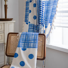 Sonia Vintage Blue Geometric Boho Light Filtering Custom Curtain Sonia Vintage Blue Geometric Boho Light Filtering Custom Curtain