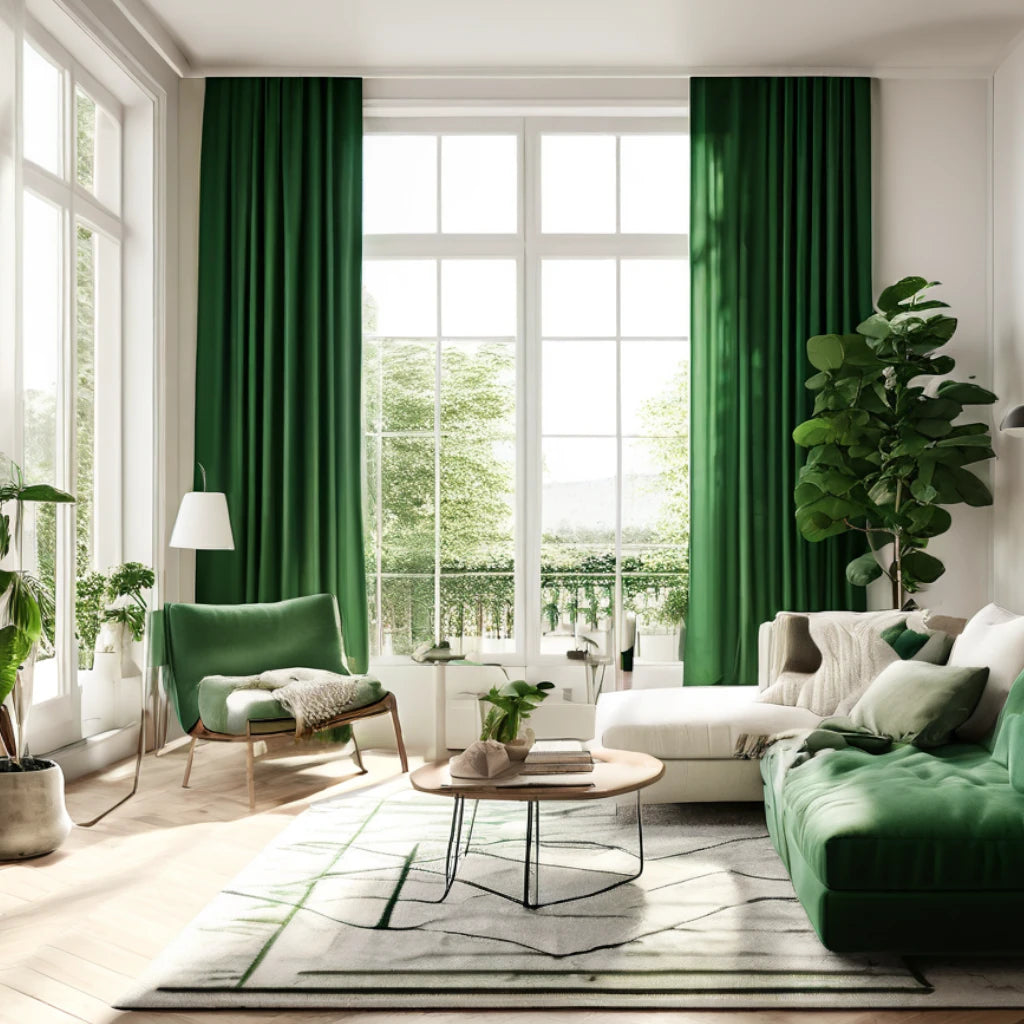 bold green curtains 