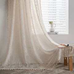 Aisha Cotton White Häkel-Vorhang mit Ösen, durchsichtig, nach Maß