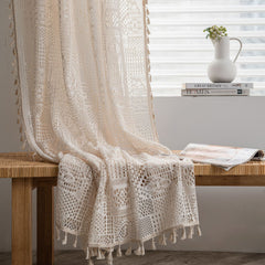 Aisha Cotton White Häkel-Vorhang mit Ösen, durchsichtig, nach Maß