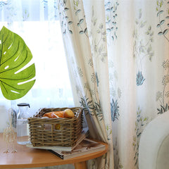 Alayna Weißer Leinen-Vorhang mit Lichtfilterung und Blumenmuster