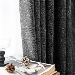 Amber Black Herringbone Jacquard Blackout Custom Curtain