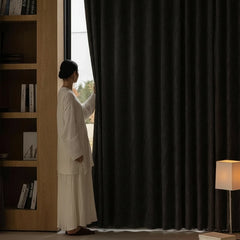 Amber Black Herringbone Jacquard Blackout Custom Curtain