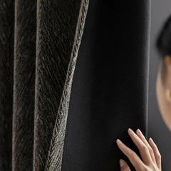 Amber Black Herringbone Jacquard Blackout Custom Curtain
