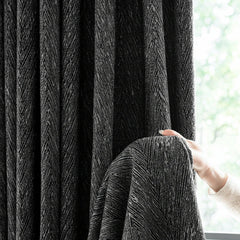 Amber Black Herringbone Jacquard Blackout Custom Curtain