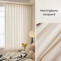 Anita Cozy Beige Jacquard Chevron Custom Sheer Curtain