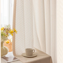 Anita Cozy Beige Jacquard Chevron Custom Sheer Curtain