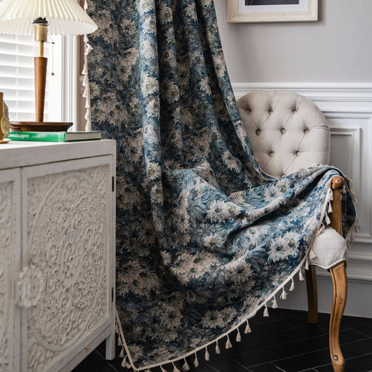 Annika Blue Floral Custom Curtain