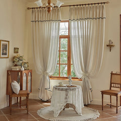 Ardyn Built-In Valance Black-Trim Linen Custom Sheer Curtain
