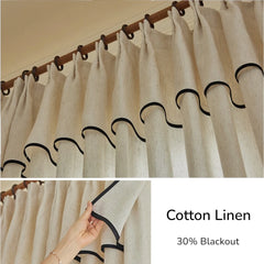 Ardyn Built-In Valance Black-Trim Linen Custom Sheer Curtain