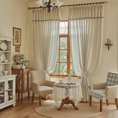 Ardyn Built-In Valance Black-Trim Linen Custom Sheer Curtain