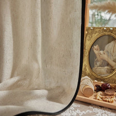 Ardyn Built-In Valance Black-Trim Linen Custom Sheer Curtain