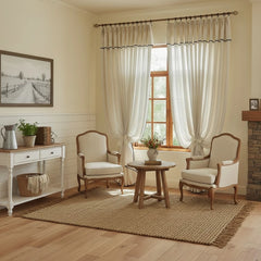 Ardyn Built-In Valance Black-Trim Linen Custom Sheer Curtain