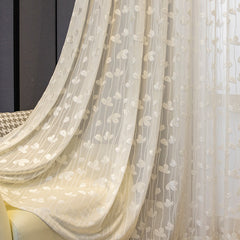 Andra Ivory Embroidery Floral Light Filtering Custom Curtain