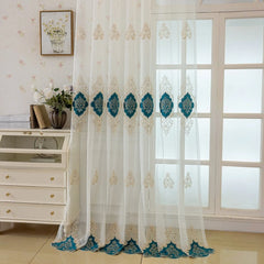 Bethany Teal Medallion Embroidered Custom Sheer Curtain