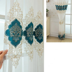 Bethany Teal Medallion Embroidered Custom Sheer Curtain